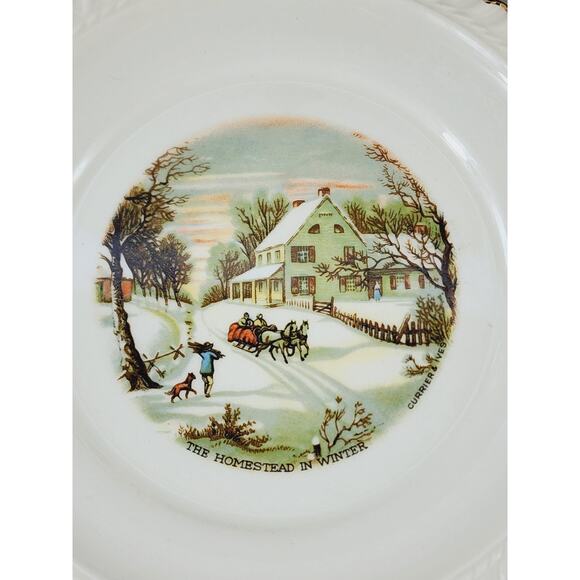 Harkerware Bread Plate Currier & Ives 6 1/4" Countryside Winter Scene USA x 5 - Picture 8 of 16